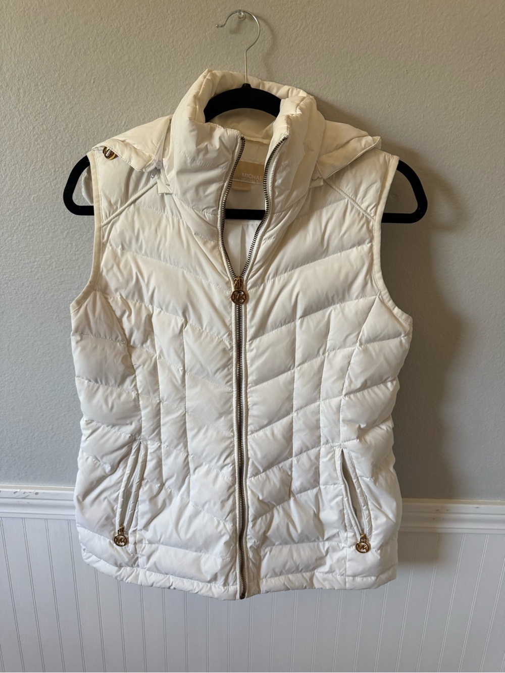 Michael Kors Cream Quilted Puffer Vest with Gold Accents
